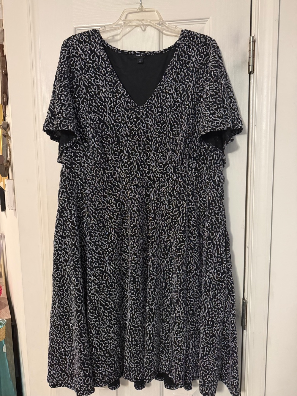 TORRID Black and Silver V-Neck Floral Fit & Flare Dress
